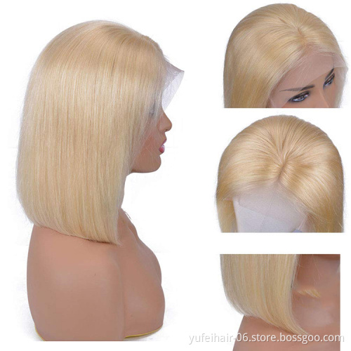 Wholesale Virgin Remy 613 blonde bob wigs,Platinum 13x4,13x6 613 Color Bob Cut Lace Front Wig 100% Human Hair